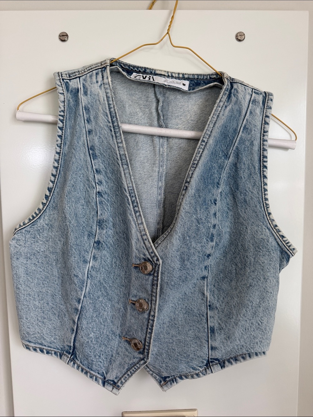 Zara Light Blue Acid-Wash Denim Vest Tank Top